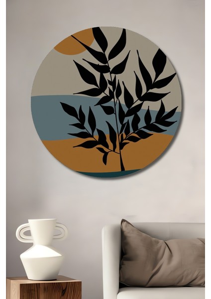 Soyut Güneş ve Doğa Motifli Dekoratif Ahşap Mdf Işyeri Duvar Tablo Yuvarlak Işyeri Duvar Tablo