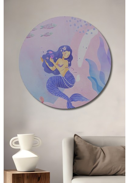 Denizkızı ve Mercanlar Ahşap Mdf Dekoratif Ev/işyeri Duvar Tablo Yuvarlak Ev/işyeri Duvar Tablo