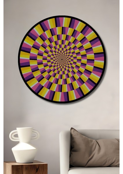Çerçeve Görünümlü Renkli Optik Illüzyon Dekoratif Ahşap Mdf Ev Duvar Tablo Yuvarlak Ev Duvar Tablo