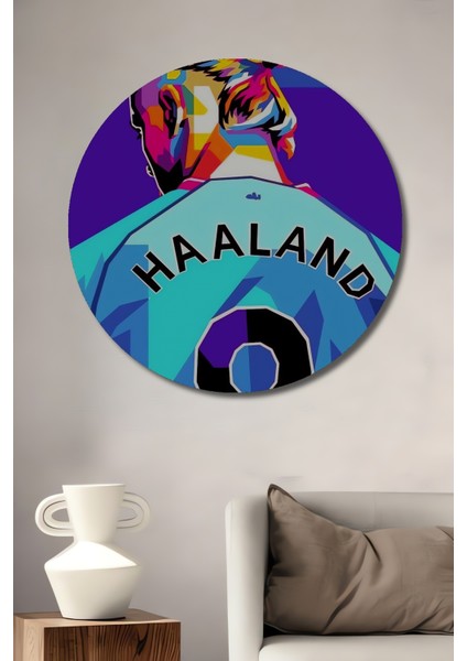 Haaland Renkli Portre Ahşap Mdf Dekoratif Ev/işyeri Duvar Tablo Yuvarlak Ev/işyeri Duvar Tablo