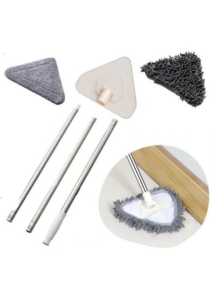Buffer® Teleskopik Saplı 150 cm Üçgen Mop Cam Duvar Tavan Fayans Parke Temizleyici Mop