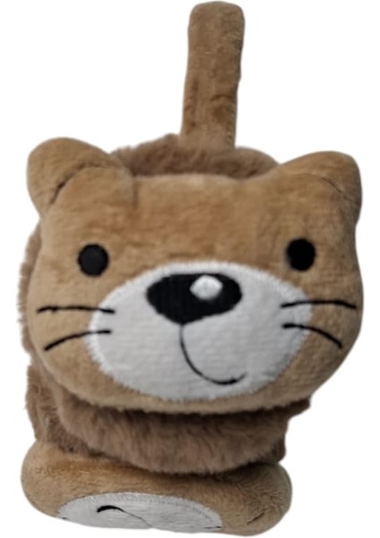 Kepp Model Unisex Çocuk Kahverengi Renk Kedi Figürlü Sıcak Tutan Kışlık Peluş Kulaklık