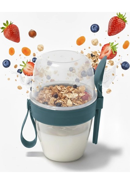 Pratik Kaşık Çatallı Müsli Yoğurt Yulaf Salata ve Atıştırma Kabı 700 ml - CZ116