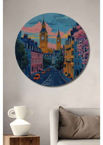 Büyüleyici Londra Ahşap Mdf Dekoratif Ev/işyeri Duvar Tablo Yuvarlak Ev/işyeri Duvar Tablo