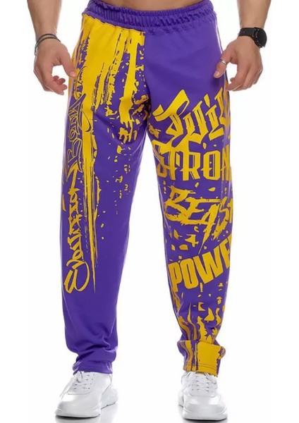 Büyük Beden Özel Tasarım Graffiti Baskılı Sokak Modası Kışlık Düz Paça Hip Hop Yarı Şalvar Erkek Eşofman Altı