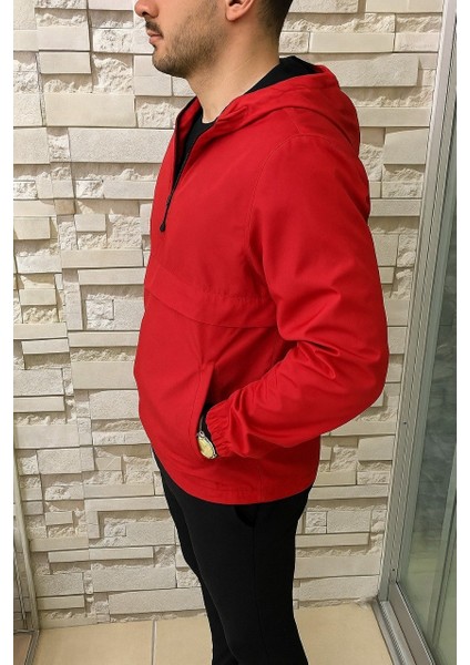 Erkek Fermuarlı Astarsız Kanguru Cep Kırmızı Yağmurluk fiyatları