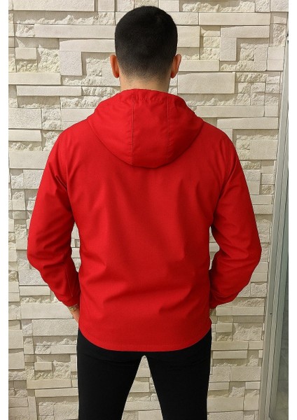 Erkek Fermuarlı Astarsız Kanguru Cep Kırmızı Yağmurluk modelleri