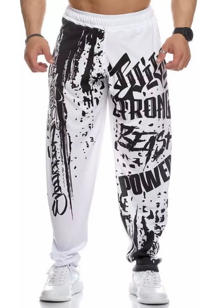 Büyük Beden Özel Tasarım Graffiti Baskılı Sokak Modası Kışlık Düz Paça Hip Hop Yarı Şalvar Erkek Eşofman Altı