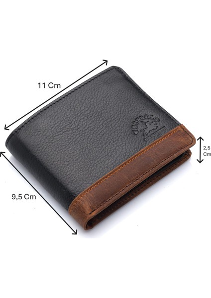 Hakiki Deri Kağıt Para ve Bol Kart Bölmeli Erkek Cüzdanı - Siyah-G2 Taba