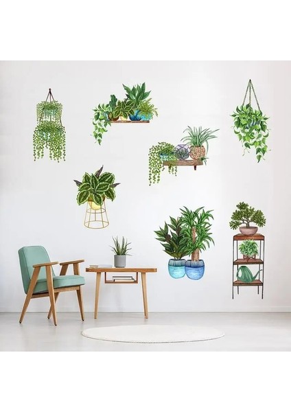 Saksılı Çiçek Tasarımlı Yapışkanlı Sticker MC-480D modelleri