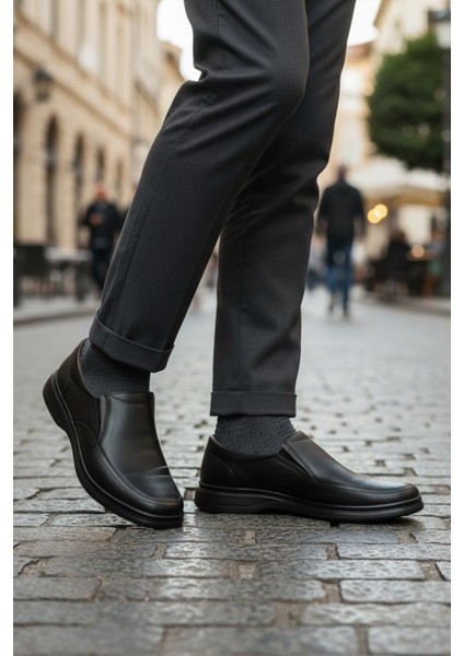 Siyah Kırışık Hakiki Deri Erkek Günlük Ayakkabı Dsn 2035 M