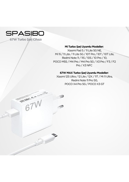 67W Turbo Şarj Adaptörü Seti | Type-C Hızlı Şarj Kablosu ile Akıllı Voltaj Koruma & Güvenli Şarj Teknolojisi indirimleri