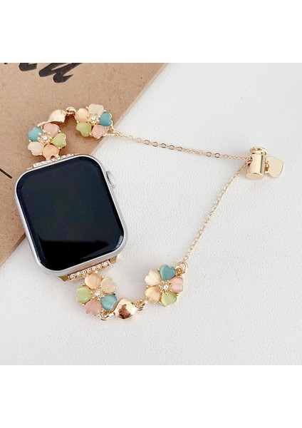 Apple Watch 38-40-41MM Flower Metal Çiçekli Renkli Kordon – Şık ve Zarif Tasarım