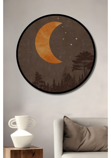Çerçeve Görünümlü Ayışığı Orman Ahşap Mdf Dekoratif Ev Duvar Tablo Yuvarlak Ev Duvar Tablo