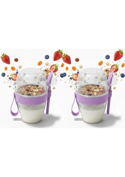 Pratik Kaşık Çatallı Müsli Yoğurt Yulaf Salata ve Atıştırma Kabı 700 ml 2 Adet CZ117