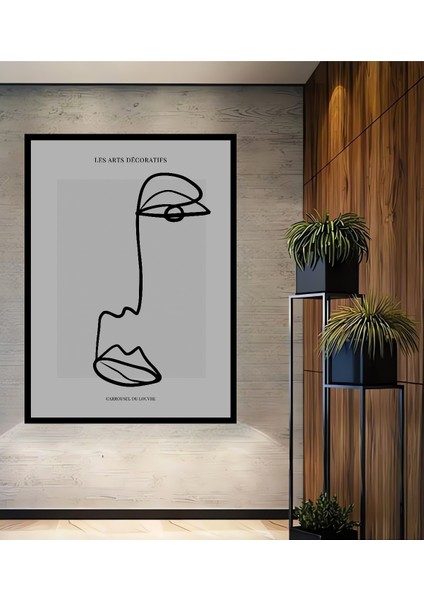 Çerçeve Görünümlü Minimal Çizgi Yüz Dekoratif Ahşap Mdf Ev Duvar Tablo Dikdörtgen Ev Duvar Tablo