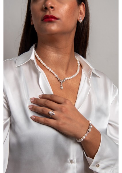 Incisi Dışında 925 Ayar Gümüş Rodyum (Beyaz Altın) Kaplama Gerçek Inci Set fiyatları