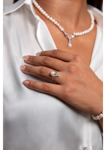 Incisi Dışında 925 Ayar Gümüş Rodyum (Beyaz Altın) Kaplama Gerçek Inci Set modelleri