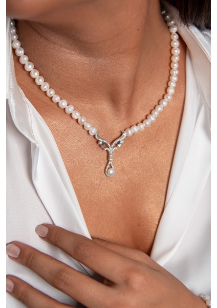 Incisi Dışında 925 Ayar Gümüş Rodyum (Beyaz Altın) Kaplama Gerçek Inci Set fırsatları