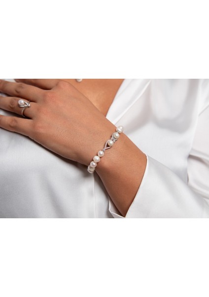 Incisi Dışında 925 Ayar Gümüş Rodyum (Beyaz Altın) Kaplama Gerçek Inci Set