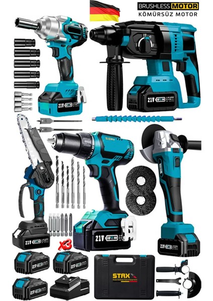 Muhteşem 5'li Set Kömürsüz Motor X3 Akülü Somun Sökme Sıkma Matkap Taşlama Kırıcı Dal Budama Makine fiyatları