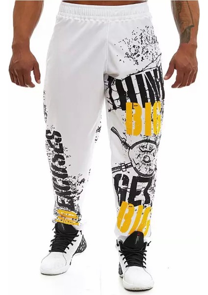 Büyük Beden Özel Tasarım Sokak Modası Big Graffiti Baskılı %100 Pamuk Kışlık Yarı Şalvar Erkek Eşofman Altı