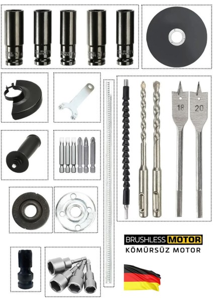 Muhteşem 5'li Set Kömürsüz Motor X3 Akülü Somun Sökme Sıkma Matkap Taşlama Kırıcı Dal Budama Makine modelleri
