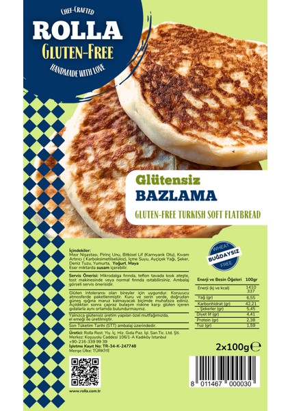 Glütensiz Bazlama Ekmeği (4 Adet x 100GR) Rolla Gluten Free modelleri