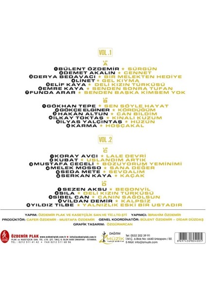 Çeşitli Sanatçılar Bülent Özdemir Şarkıları Vol. 1 ve Vol. 2 Plak fiyatları