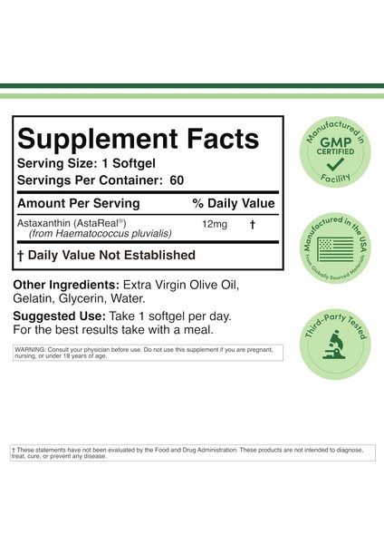Astaxanthin 12MG Max Strength Antioksidan Eye Skin Health 60 Softgels modelleri