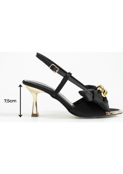 Kadın Fiyonk Detaylı Topuklu Sandalet Varen - Siyah