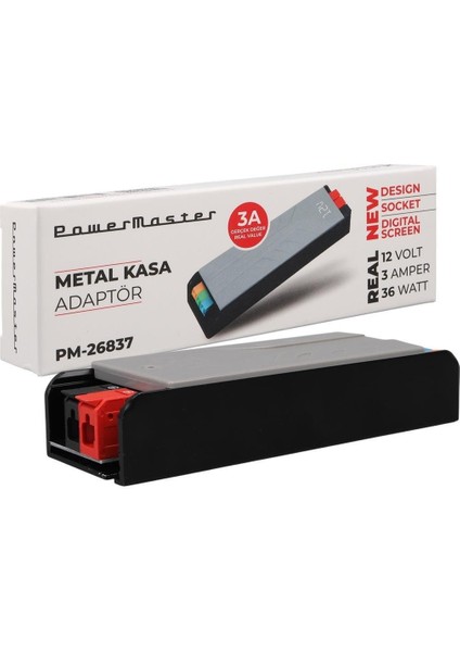 PM-26837 12 Volt 3 Amper 36 Watt Slim Metal Kasa Adaptör Voltaj Göstergeli 128X42X27MM indirimleri