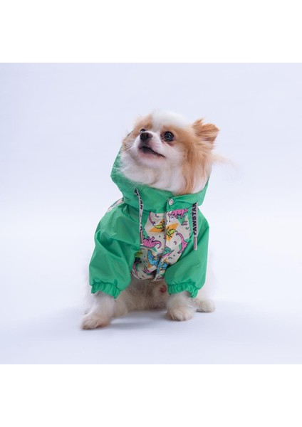 Denver Dino Yeşil Dinozor Desenli Köpek Mont Köpek Yağmurluk Köpek Kıyafeti Köpek Elbisesi