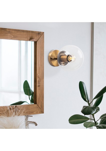 Atmaca Modern Tekli Şeffaf Glop Cam Aplik Altın Vernik, Dekor Duvar Aydınlatma ATMACA-10235