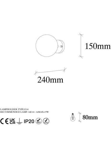 Atmaca Modern Tekli Şeffaf Glop Cam Aplik Altın Vernik, Dekor Duvar Aydınlatma ATMACA-10235