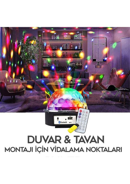 GM-0803B Sihirli LED Dönen Disko Topu Hoparlör Kablosuz Usb/mp3/bluetooth Kumandalı 360 Derece fiyatları
