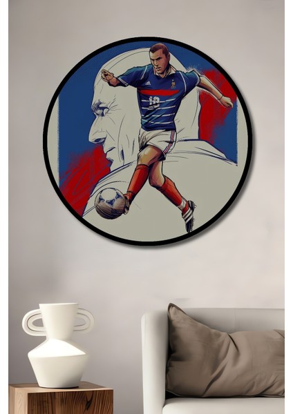 Çerçeve Görünümlü Zidane Futbol Sanatı Dekoratif Ahşap Mdf Ev Duvar Tablo Yuvarlak Ev Duvar Tablo