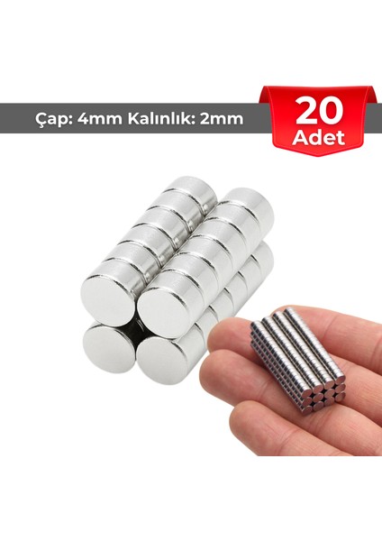 [20 Adet] Neodyum Mıknatıs Çap: 4mm Kalınlık: 2mm [D4X2] Ndfeb Güçlü Mıknatıs – Yuvarlak [N005] fiyatları