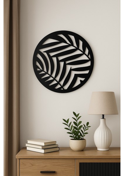 Yaprak Desenli Yuvarlak Metal Tablo | Dairesel Duvar Dekoru