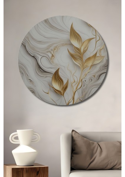 Altın Yapraklar Dekoratif Ahşap Mdf Ev/işyeri Duvar Tablo Yuvarlak Ev/işyeri Duvar Tablo