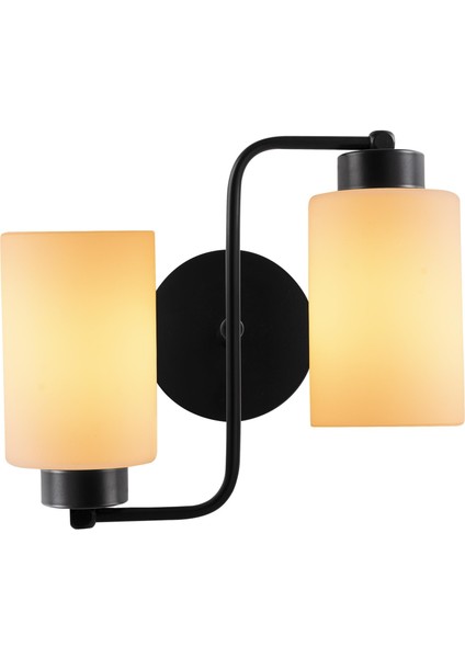 Balcova Modern Ikili Cam Aplik Pütürlü Siyah, Dekoratif Duvar Lambası BALCOVA-N-345