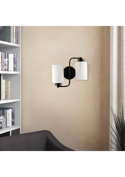 Balcova Modern Ikili Cam Aplik Pütürlü Siyah, Dekoratif Duvar Lambası BALCOVA-N-345 fırsatları