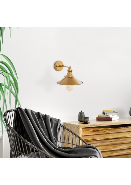 Conical Metal Sıvama Tekli Aplik Parlak Gold, Endüstriyel Dekoratif Duvar Lambası CONICAL-12196