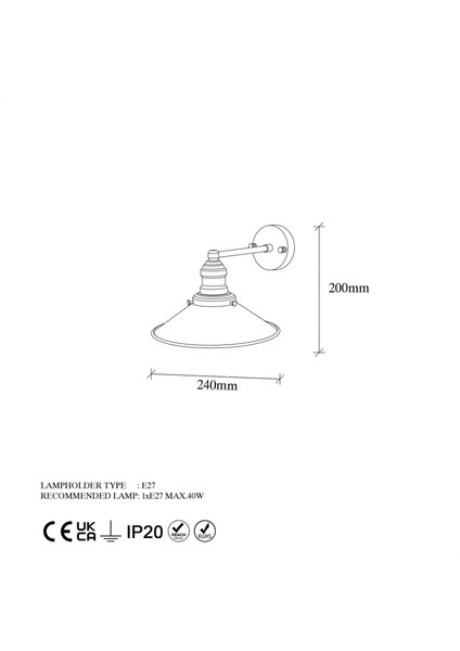 Conical Metal Sıvama Tekli Aplik Parlak Gold, Endüstriyel Dekoratif Duvar Lambası CONICAL-12196