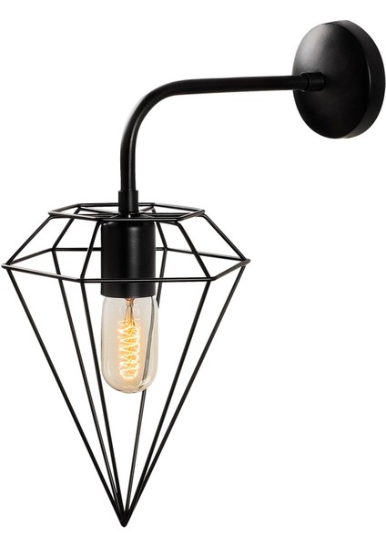 Elmas Geometrik Tel Başlık Metal Tekli Aplik Pütürlü Siyah,modern Dekoratif Duvar Lambası ELMAS-6301