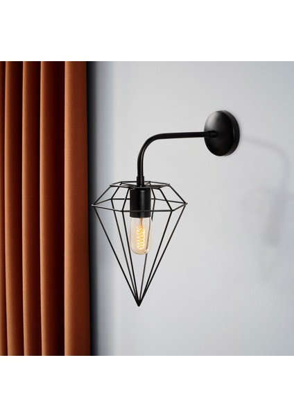 Elmas Geometrik Tel Başlık Metal Tekli Aplik Pütürlü Siyah,modern Dekoratif Duvar Lambası ELMAS-6301 modelleri