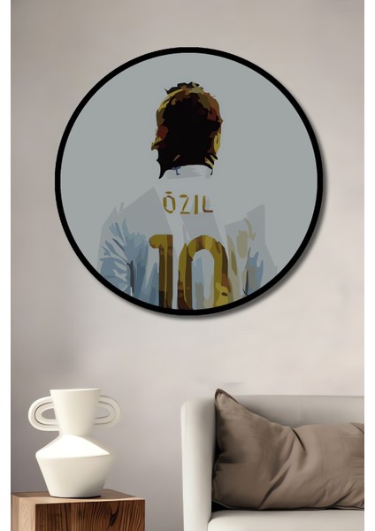 Çerçeve Görünümlü Mesut Özil Dekoratif Ahşap Mdf Işyeri Duvar Tablo Yuvarlak Işyeri Duvar Tablo