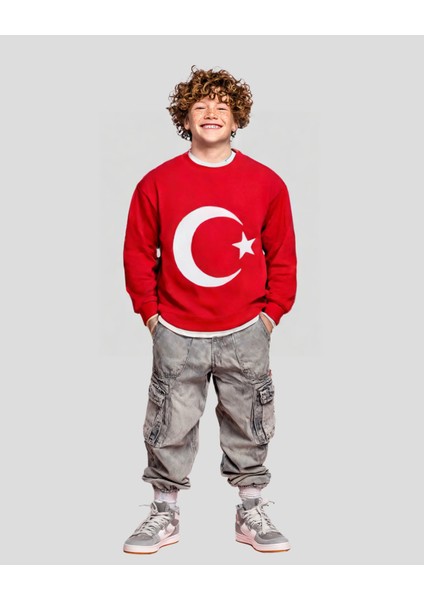 Ay Yıldız Baskılı Uzun Kollu Bisiklet Yaka Unısex Tişört fiyatları