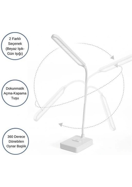 Buffer® Ince Uzun Usbli Dokunmatik 3 Kademeli 360 Derece Özel Göz Korumalı LED Lityum Masa Lambası fırsatları