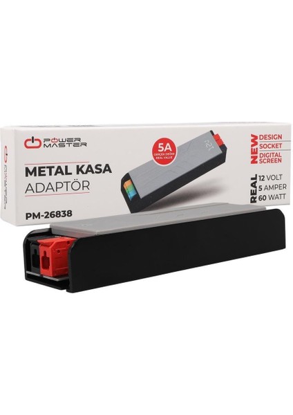 PM-26838 12 Volt 5 Amper 60 Watt Slim Metal Kasa Adaptör Voltaj Göstergeli 148X43X27MM indirimleri